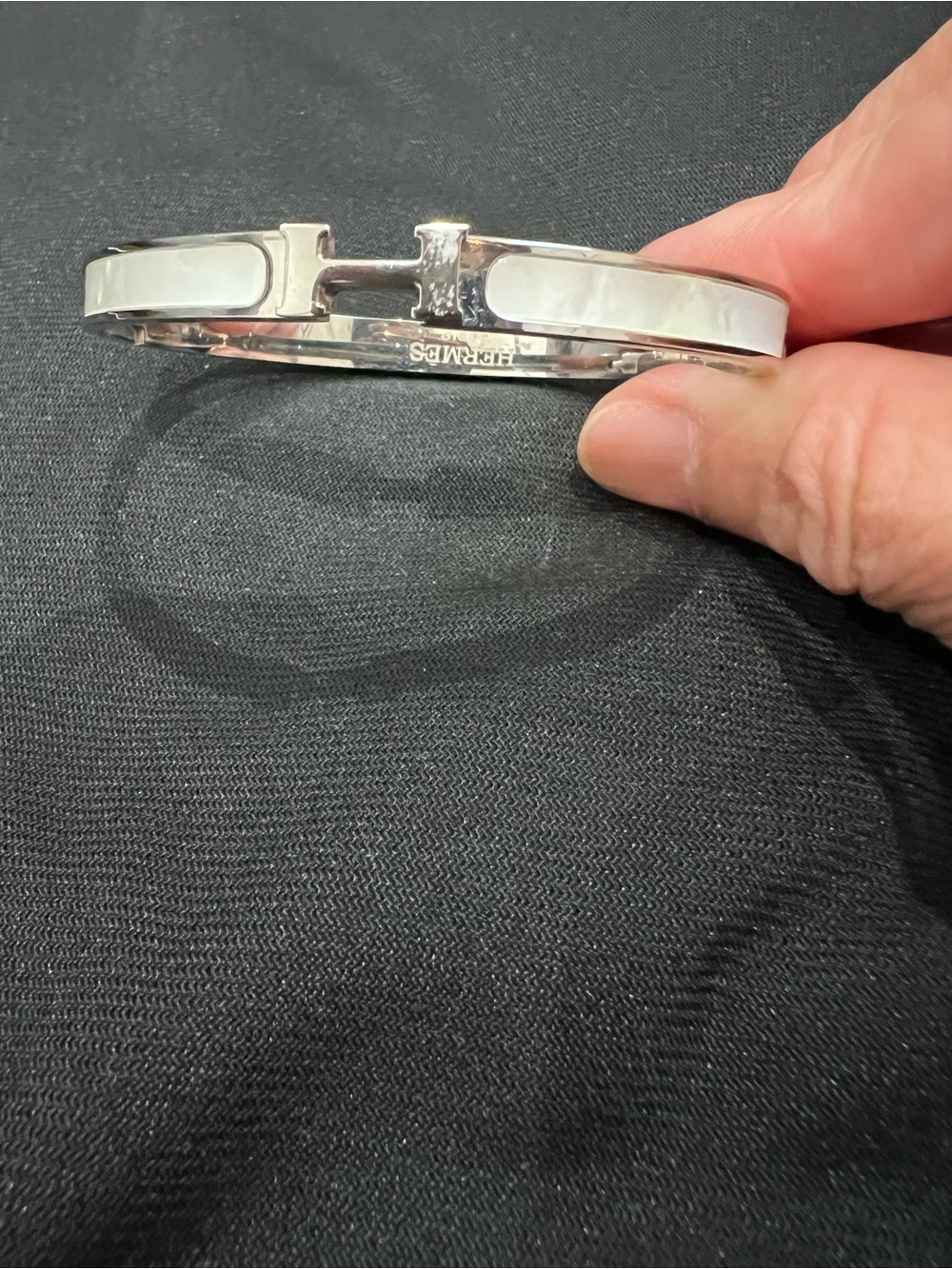 Silver-Tone white H Enamel
Bangle Stainless Steel Bracelet-Designer Style - Picture 3 of 5